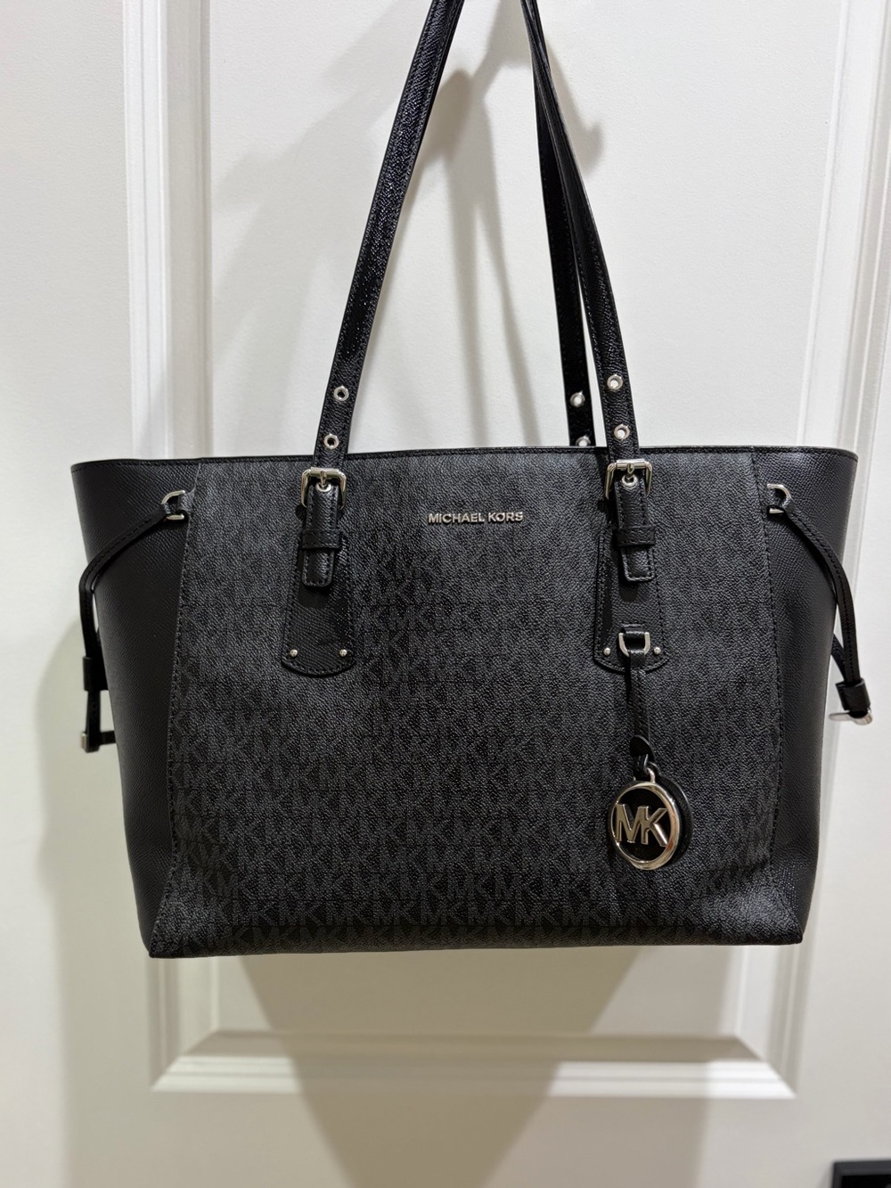 Michael Kors Black Logo-Print Tote with Gold Accent